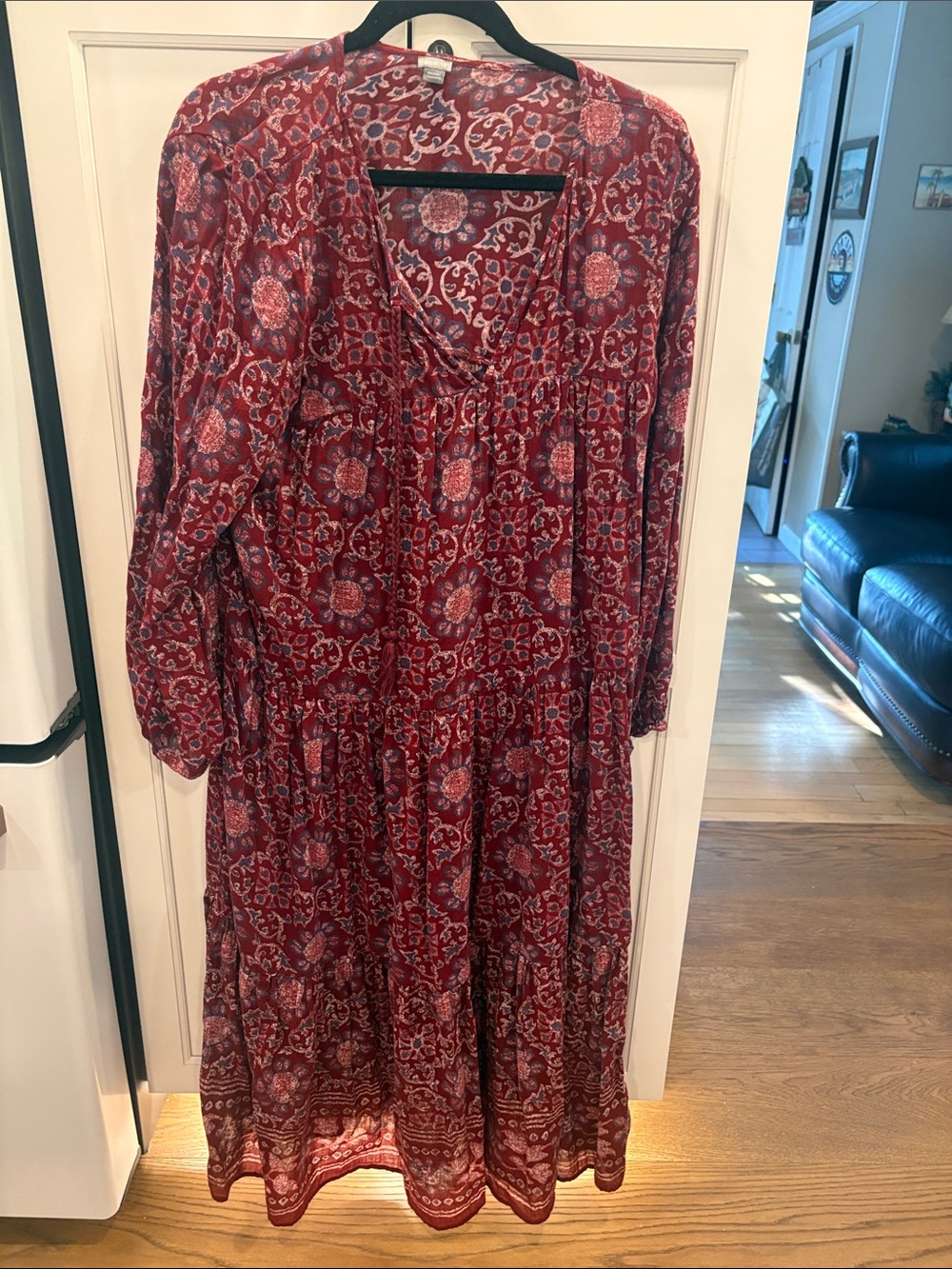 aerie Red Floral V-Neck Tiered Maxi Dress